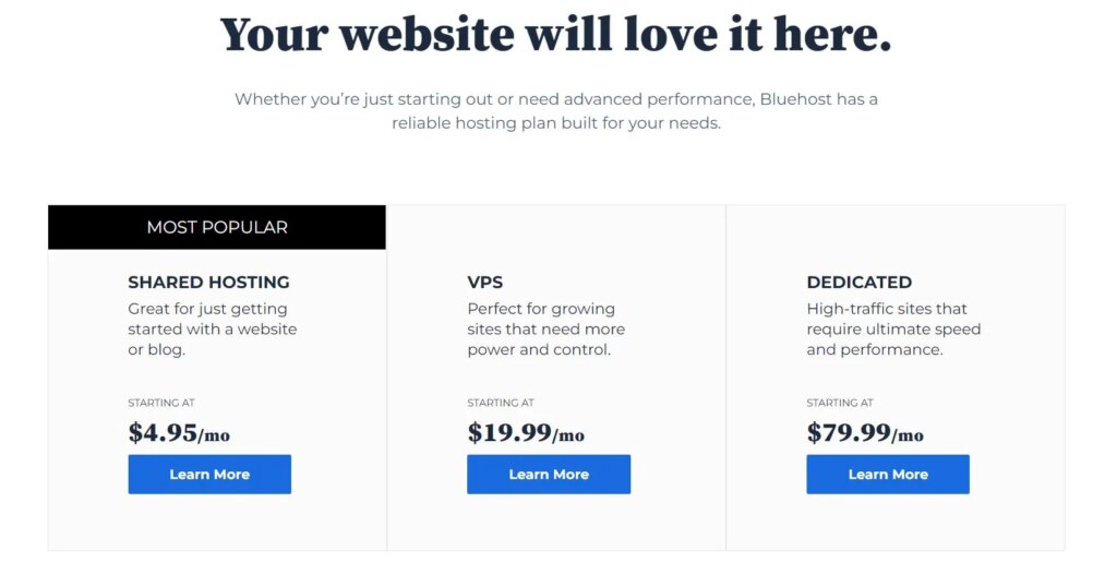 Bluehost’s hosting plans