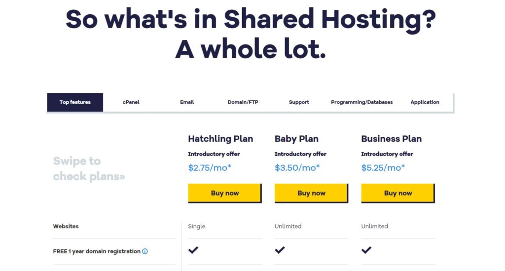 Hostgator’s shared hosting plans