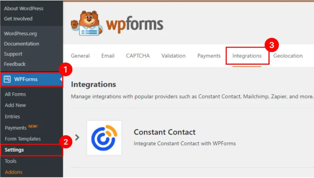 WPforms constant contact integration