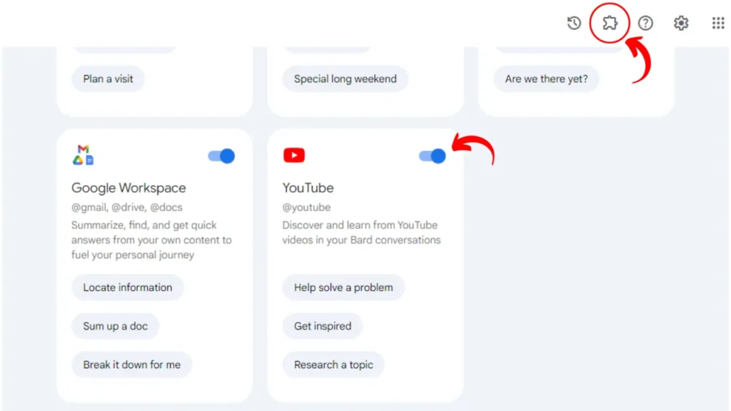 how to enable bard extensions for YouTube