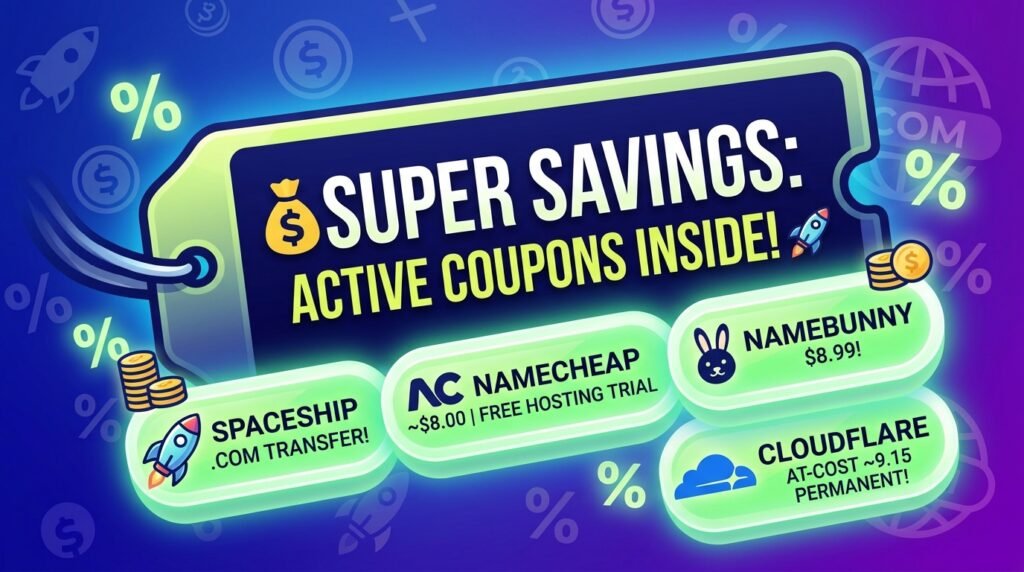 Cheapest domain hosts price comparison promo codes including Spaceship and Namecheap