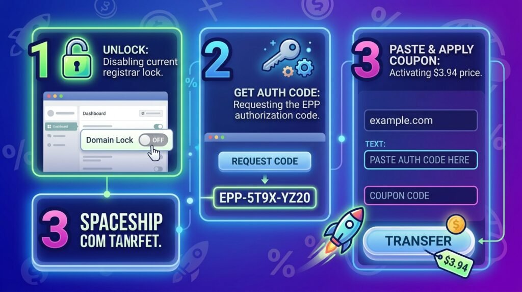 Step by step infographic on how to move domain name using EPP auth code